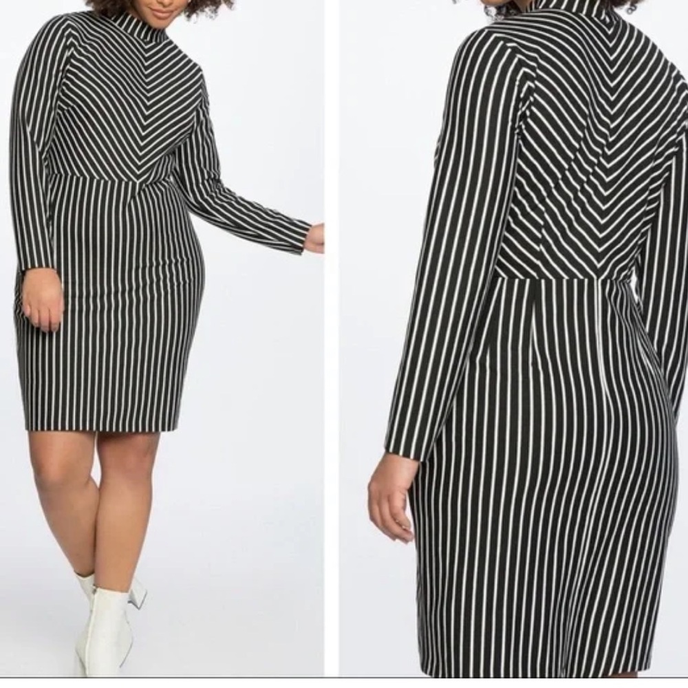 ELOQUII Black White Striped Long Sleeve Knit Womens Dress Size 20
